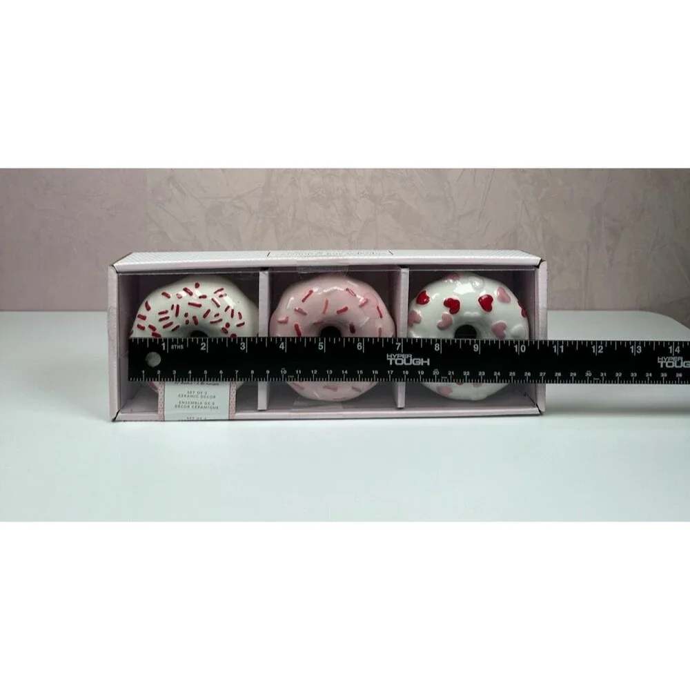 Cupcakes & Cashmere Valentines Donut Sprinkle Love Hearts Ceramic Decor Set of 3